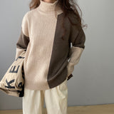 Women Winter Knitted Sweater Autumn and Winter Turtleneck Pullover Retro Loose Knitted Top 8t3099