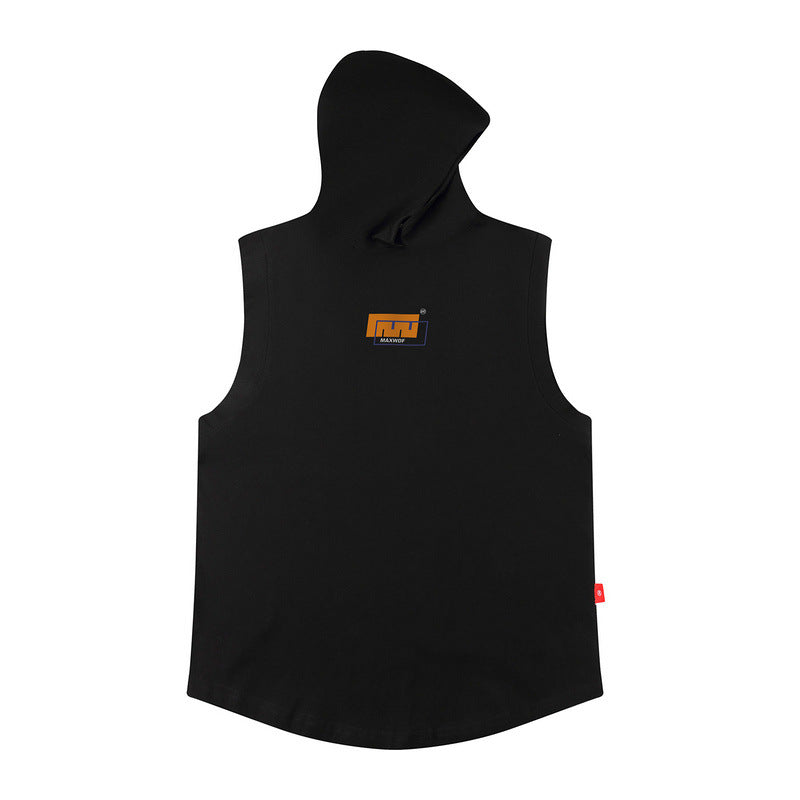 Men Vest Hip Hop Sleeveless T-shirt Oversize Sports Hooded Vest
