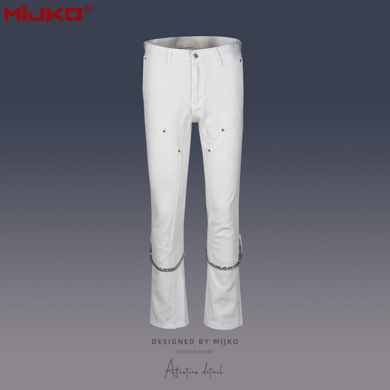 MIJKO Mens Vintage Pants Chain Decorative Casual Denim