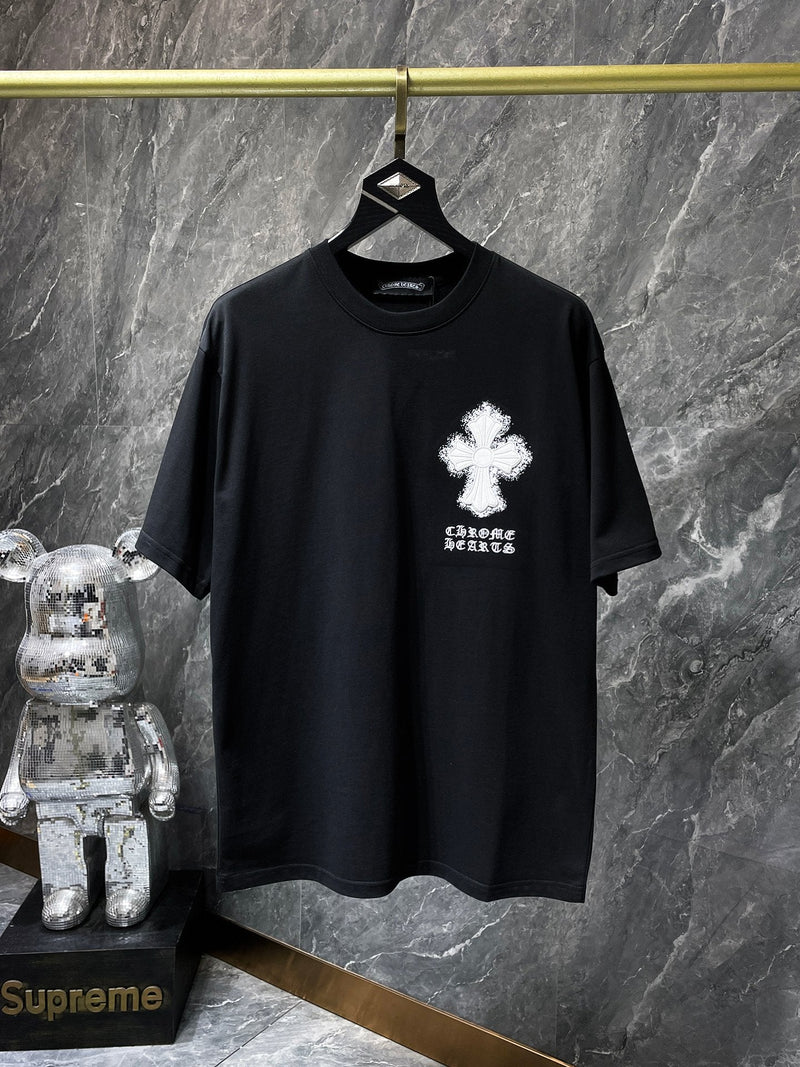 Chh Chrome Hearts T Shirts Embroidered Sanskrit Alphabet Cross Sports Loose Short Sleeve T-Shirt
