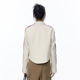 Women Jacket Women's Short Jacket Color Block Embroidery Stand Collar Racing Suit Coat