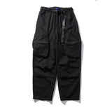 Men Sweatpants with Belt Multi-Pocket Cargo Pants Pleated Casual Wide-Leg Trousers