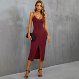 Women Dress Sexy V-neck Slim Fit Hip Bag Party Sling Dress