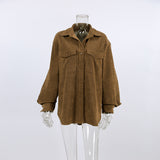Women Trench Coat Corduroy Coat Autumn and Winter Long Sleeve Retro Long-Sleeved Fleece Sweater
