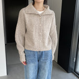 Women Cardigan Sweater Autumn Turtleneck Lapel Sweater Cardigan Loose Button 3ty942