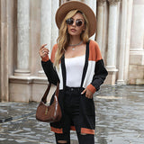 Women Knitted Sweater Autumn and Winter Long Sleeve Color Matching Sweater Cardigan Long