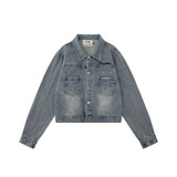 Women Jacket Pocket Washed and Worn Denim Coat Lapel Denim Jacket Jacket