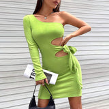 Women Dress Hollow Sheath Sleeveless Short Skirt Long Sleeve Dress