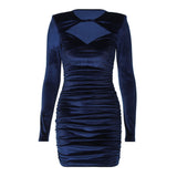 Women Dresse Hollow out V-neck Velvet Dress round Neck Skirt