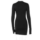 Women Dresses Spring Sexy Chest Hollow Long Sleeve Slim-Fit Slit Hip-Wrapped Dress