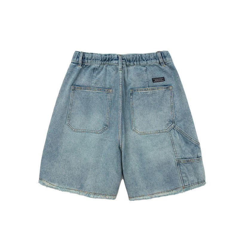 Men Shorts Summer Leisure Washed-out Vintage Distressed Cargo Cow Shorts