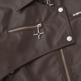 Women Jacket Zipper Cropped Leather Coat PU Leather Jacket