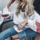Women Knitted Sweater Sexy Cutout Knitted Sweater Autumn and Winter round Neck Long Sleeve Loose Sweater