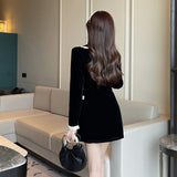 Women Dresses Velvet Dress Autumn and Winter Short Skirt