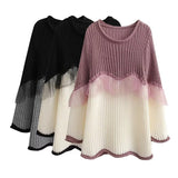 Women Sweater Knitwear Autumn and Winter European and American Knitwear Loose round Neck Stitching Sweater