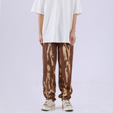 Men Jeans Washed Distressed Baggy Straight Trousers Tie-Dye Gradient Denim Trousers