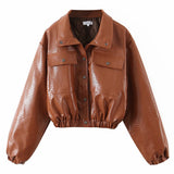 Women Leather Jacket Fall/Winter Leather Jacket Coat Women's Loose Lapels PU Leather Motorcycle Top