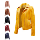Red Leather Jacket Short Spring and Autumn Leather Slim Lapel Motorcycle Clothing