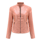 Red Leather Jacket Autumn and Winter Leisure Leather Motorcycle Jacket