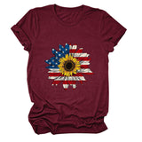 T-shirt pattern sunflower print round neck casual short sleeve