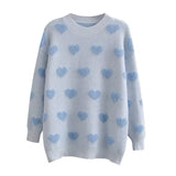 Women Sweater Knitwear Autumn and Winter Love Contrast Color Knitted Top Loose Sweater