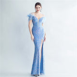 Harlem Nights Outfits Velvet High-Density Sequined Fishtail Evening Dress