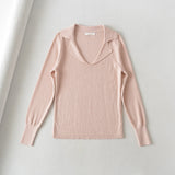 Women Sweater Knitwear Sexy Polo Collar Knitwear V Lapel Knitted Top Bottoming Shirt