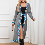 Women Date Dress Long Sleeve Thin-Strap Nightgown Autumn and Winter Broken Lace Cardigan Long Coat