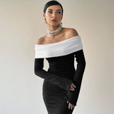 Women Dresse Slim Fit Dress off-the-Shoulder Long Sleeve Dress Sheath Dress