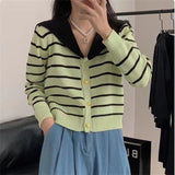 Women Knitwear Autumn and Winter Striped Sweaters Cardigan