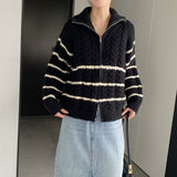 Women Cardigan Sweater Coat Long Sleeve Loose Zip Turn-down Collar Coat L1216