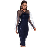 Women's Evening Gown Sexy Retro Mesh Long Sleeve Stitching Sequins Dress