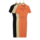 Women Dresses Summer Lapels Hollow Knitted Dress (Xds0414)