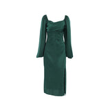 Women Dress Autumn and Winter Elegant Square Collar Puff Sleeve Dress