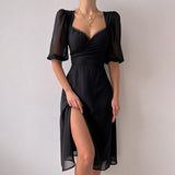 Women Dresses Summer Dress Puff Sleeve Dress (Bla0420)