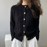 Women Cardigan Sweater Autumn and Winter Single-Breasted round Neck Sweater Cardigan 8t8157