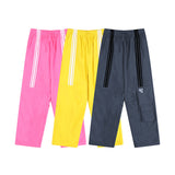 Men Sweatpants Casual Trousers Striped Stitching Ruffle Ankle-Tied Drawstring Sports Pants