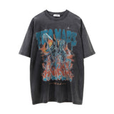 Men Vintage T-Shirt Men's Short-Sleeved T-shirt Distressed round Neck Summer Loose