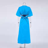 Women Dress Casual Hollow round Neck Puff Sleeve Dress