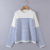 Women Sweater Knitwear Autumn Long-Sleeved Sweater Pullover Bottoming Shirt round Neck Striped Sweater