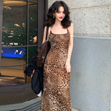 Women Dresses Summer Sexy Backless Lace up Leopard Print Dress