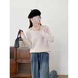 Women Knitted Pullover Autumn Hollow out off-Shoulder Knitwear Top