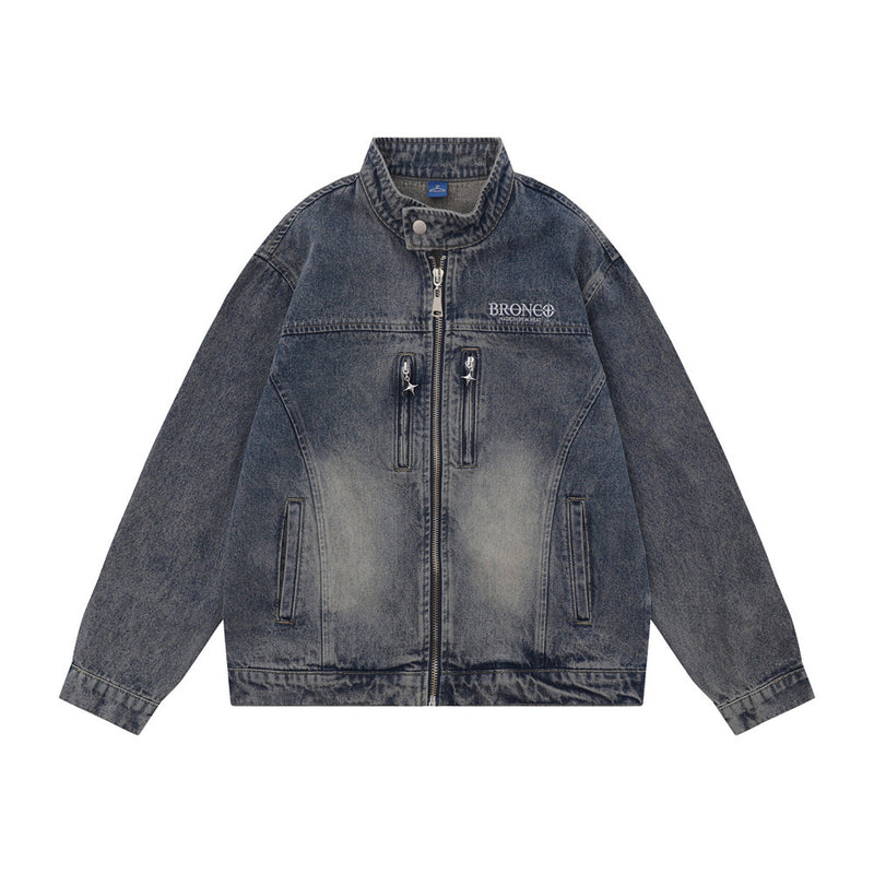 Men Jacket Coat Denim Jacket Men Washed and Worn Denim Cargo Pants Coat