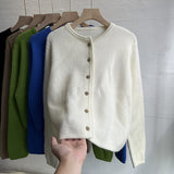 Women Knitted Cardigan Autumn Winter Retro Knitted Cardigan Loose Crew Neck Coat