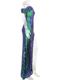 Women's Evening Gown Sexy Backless One-Shoulder Ribbon Sequins Dress Evening Dress