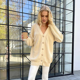 Ladies Leisure Knitwear Loose Knitted Sweater Women Casual Solid Color Autumn and Winter Cardigan