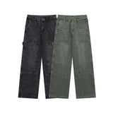 Men Jeans Washed Casual Pants Men's and Women's Straight Wide Leg Jeans Trousers