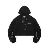 Women Jacket Pleated Drawstring Long Sleeve Hooded Cardigan Coat