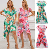 Women Date Dress Sexy V-neck Bat Sleeve Irregular Fishtail Skirt