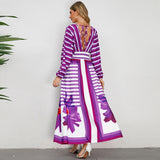 Women Date Dress V-neck Striped Print Dress